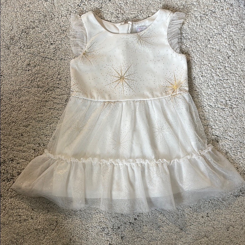 The Children's Place White and Gold Sparkle Dress Size 2T